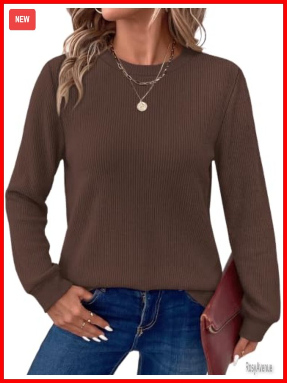 Women Long Sleeve Ribbed Tunic Sweater Crew Neck Rayon Spandex Fall Winter